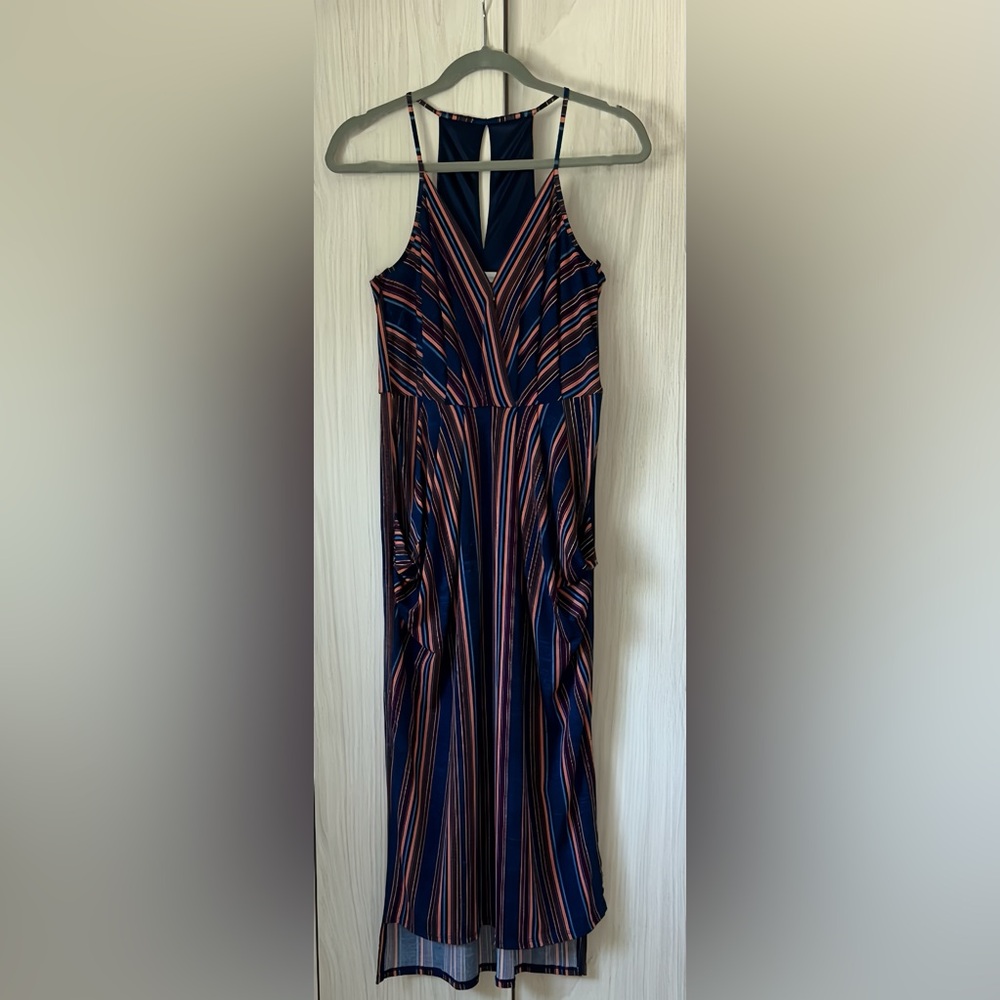 BCBGeneration Pleated Blue and Pink Halter Sundress